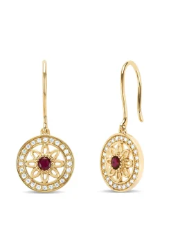Diamond Point Geelgouden Oorsieraden|Oorsieraden Met Kleurstenen<Birthstones geelgouden oorhangers robijn (Juli)
