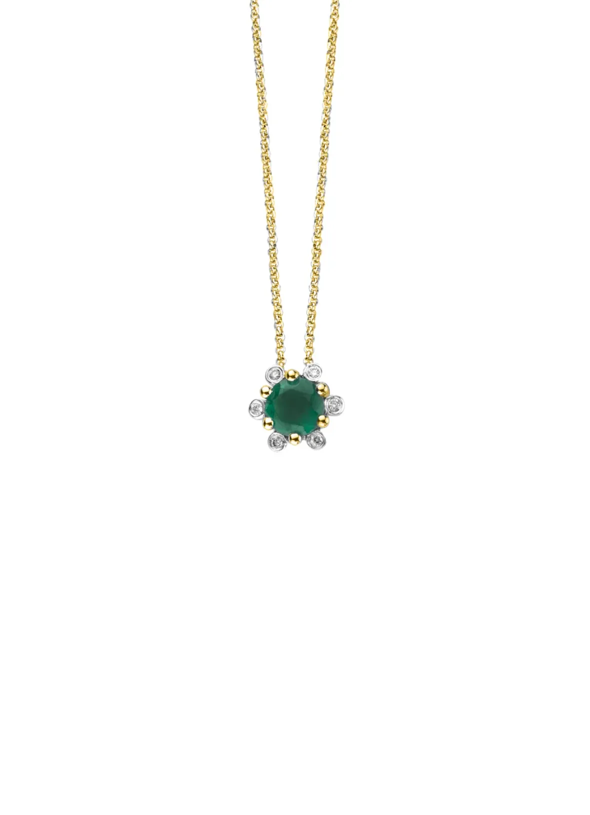 Diamond Point Losse Hangers|Geelgouden Bruidssieraden<Geelgouden hanger, 0.35 ct smaragd, Empress