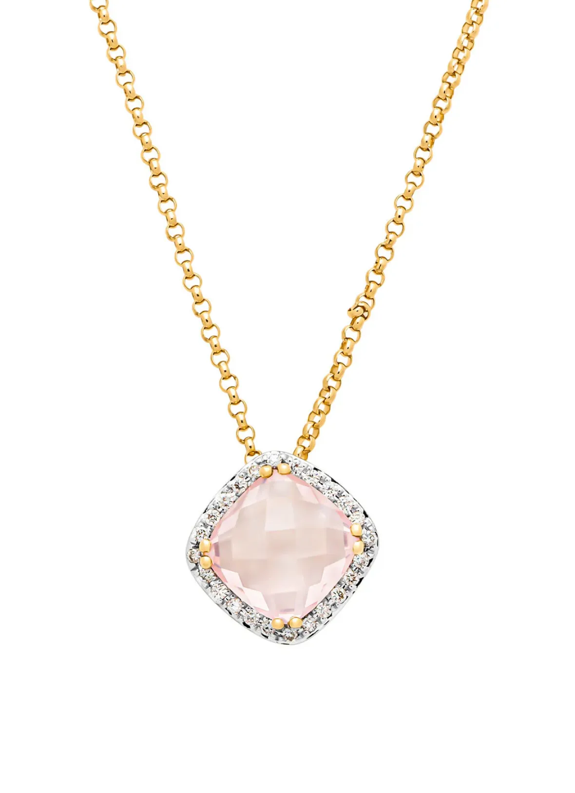 Diamond Point Geelgouden Colliers|Colliers Met Kleurstenen<Geelgouden hanger met collier, 1.74 ct roze kwarts, Fiësta