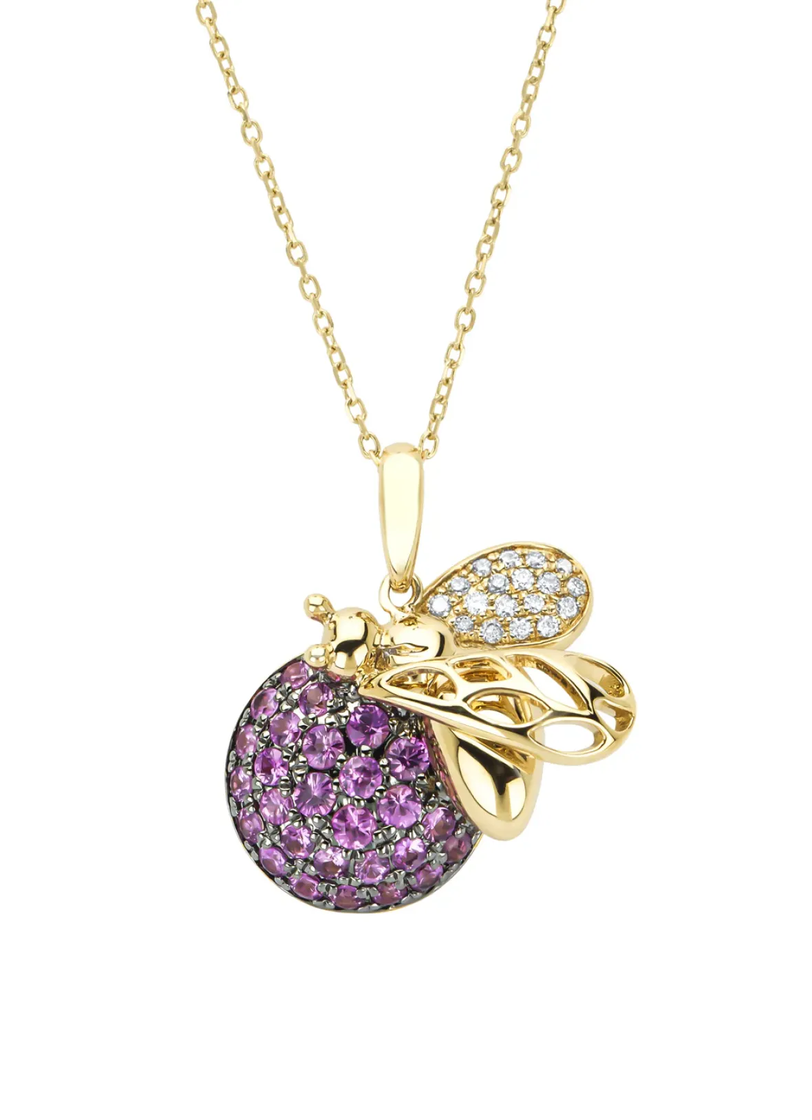 Diamond Point Geelgouden Colliers|Colliers Met Kleurstenen<Geelgouden hanger met collier, 0.58 ct roze saffier, Queen Bee