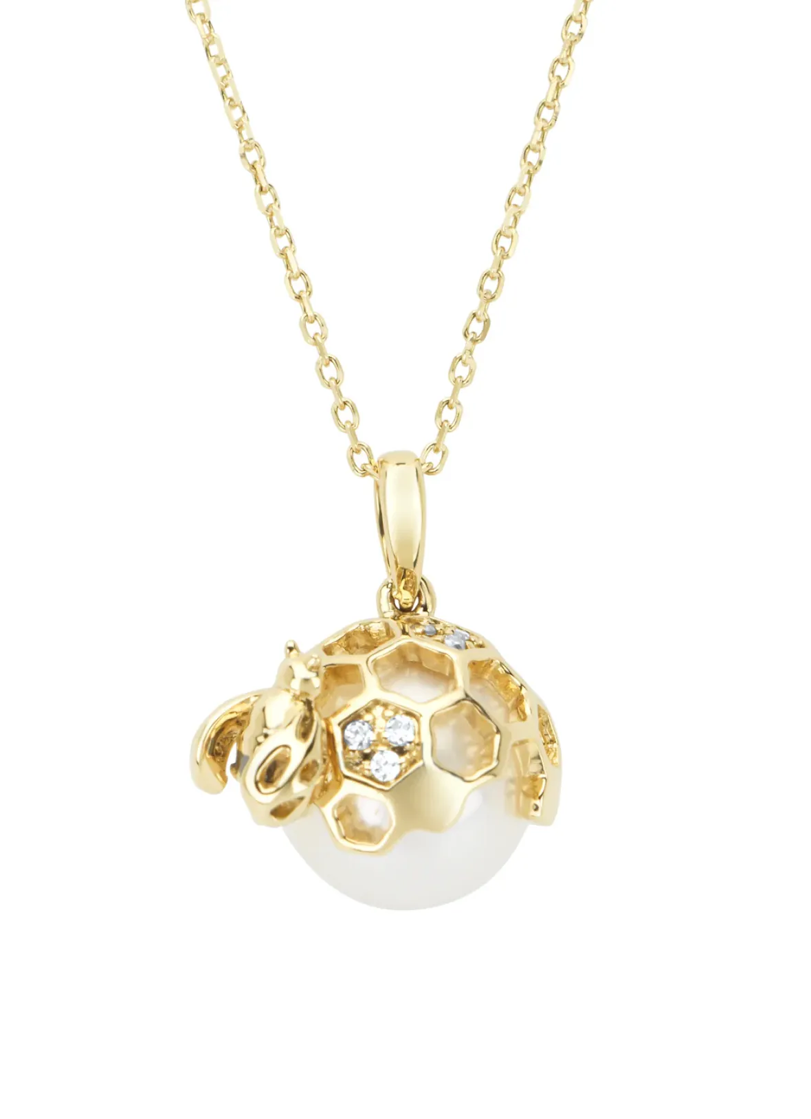 Diamond Point Geelgouden Colliers|Parelkettingen<Geelgouden hanger met collier, 4.50 ct zoetwaterparel, Queen Bee