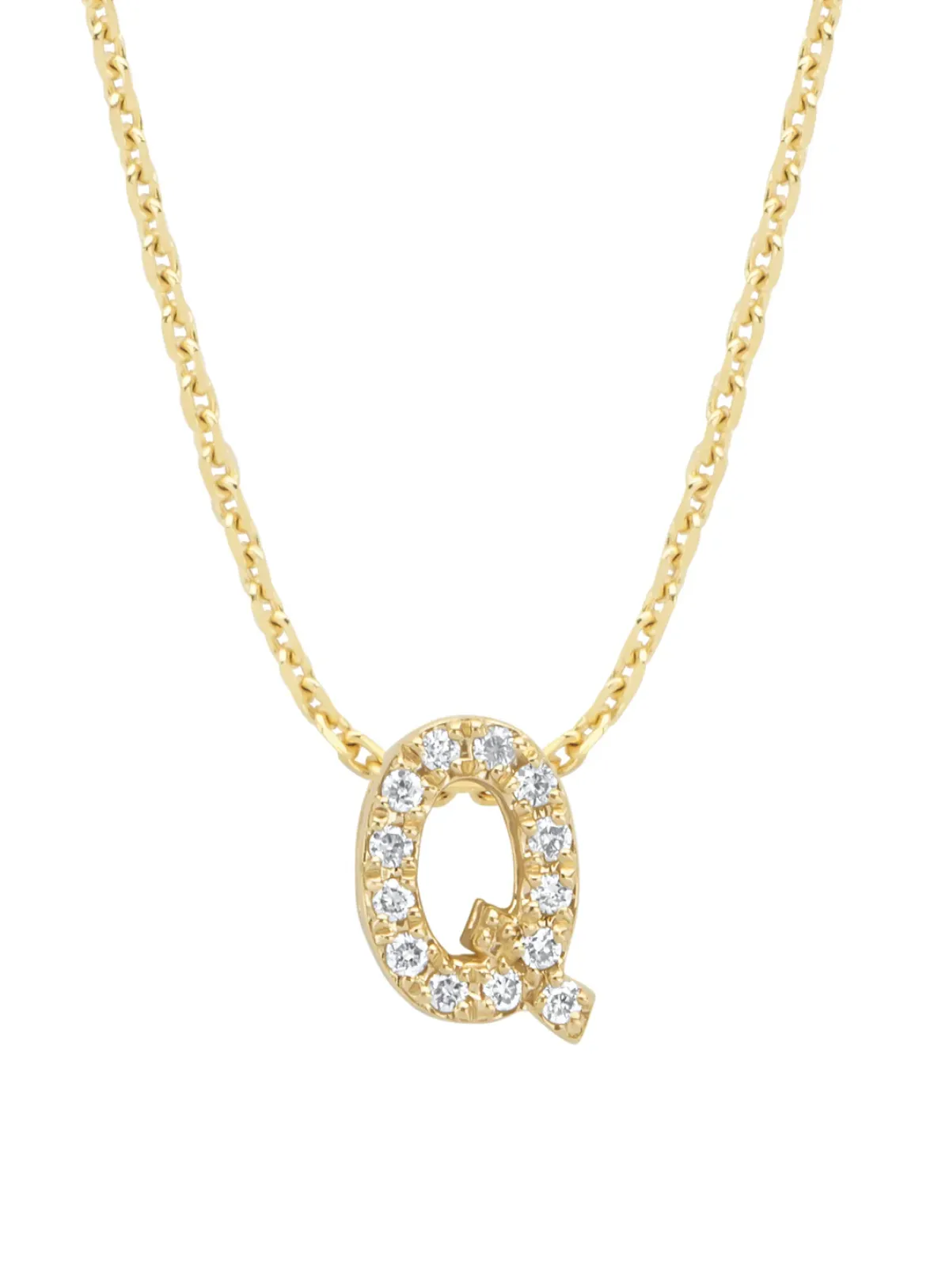 Diamond Point Letter Hangers|Losse Hangers<Geelgouden hanger Q, 0.05 ct diamant, Alphabet