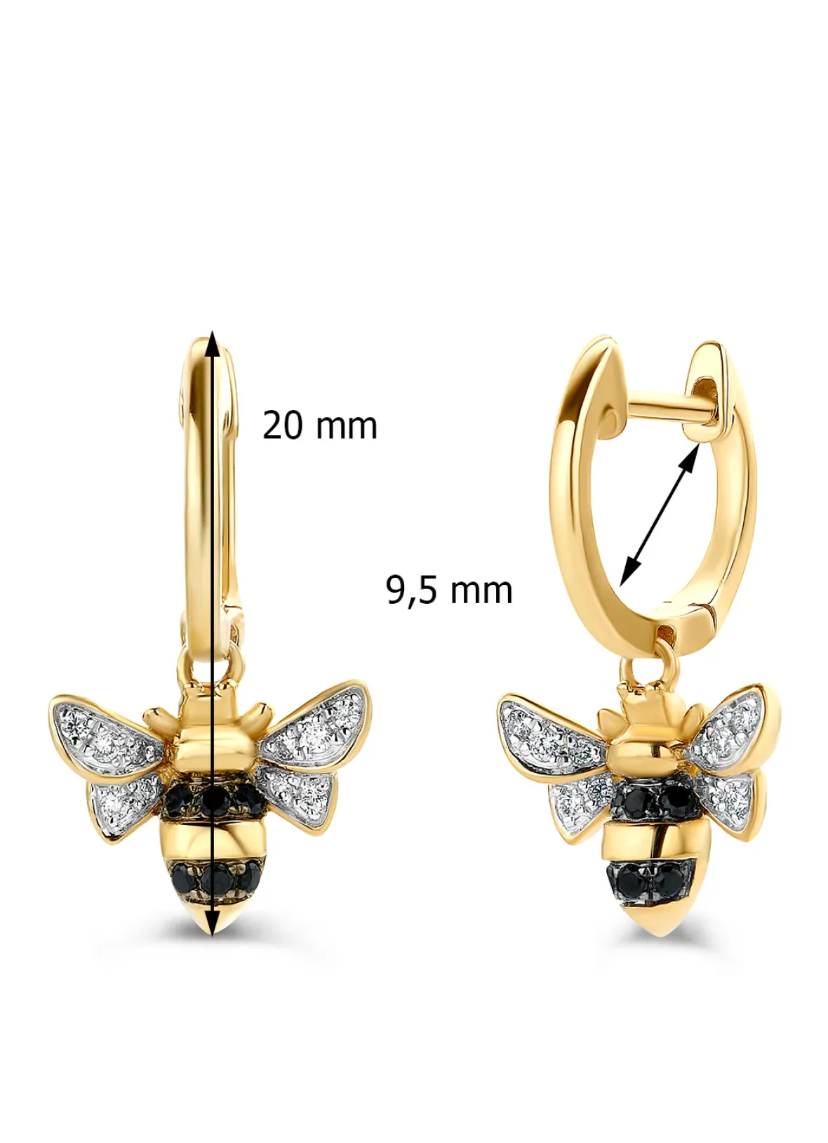 Diamond Point Geelgouden Oorsieraden|Diamanten Oorsieraden<Geelgouden oorsieraden, 0.14 ct diamant, Queen Bee