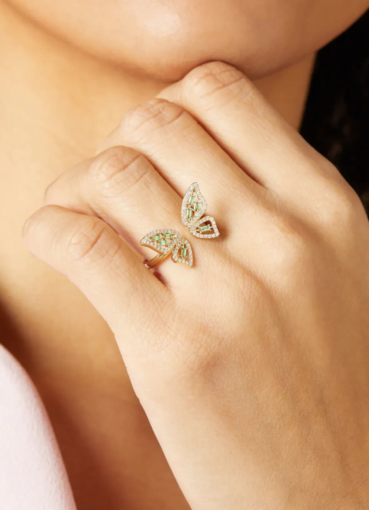 Diamond Point Geelgouden Ringen|Ringen Met Kleurstenen<Geelgouden ring, 0.18 ct tsavoriet, Butterfly Kisses