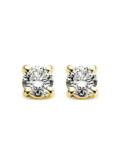 Diamond Point Solitair C|Solitair Classic<Geelgouden solitair oorstekers, 0.12 ct diamant, Groeibriljant