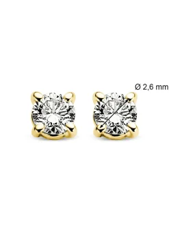 Diamond Point Solitair C|Solitair Classic<Geelgouden solitair oorstekers, 0.12 ct diamant, Groeibriljant