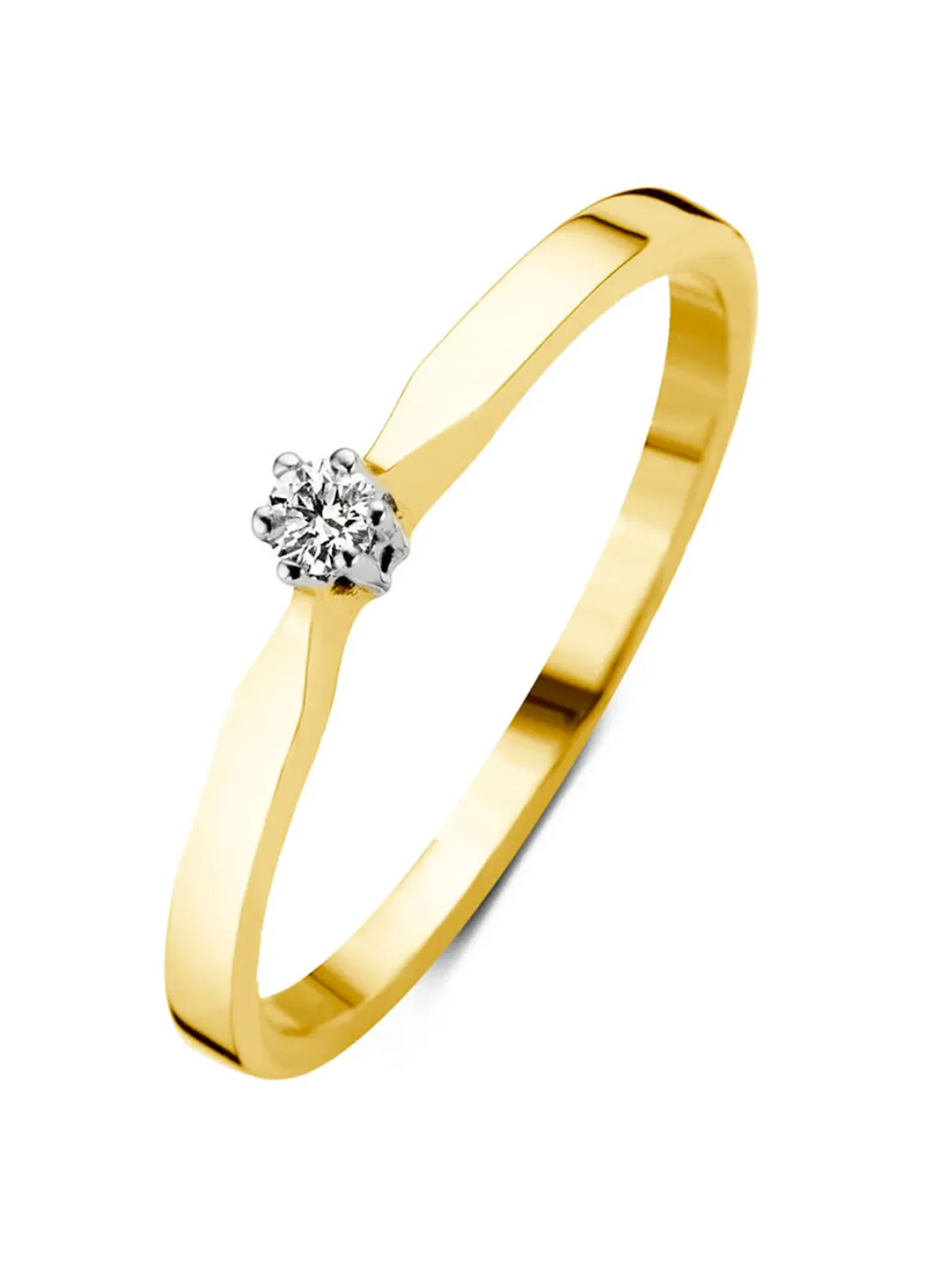 Diamond Point Solitair C|Solitair Classic<Geelgouden solitairring, 0.02 ct diamant, Groeibriljant