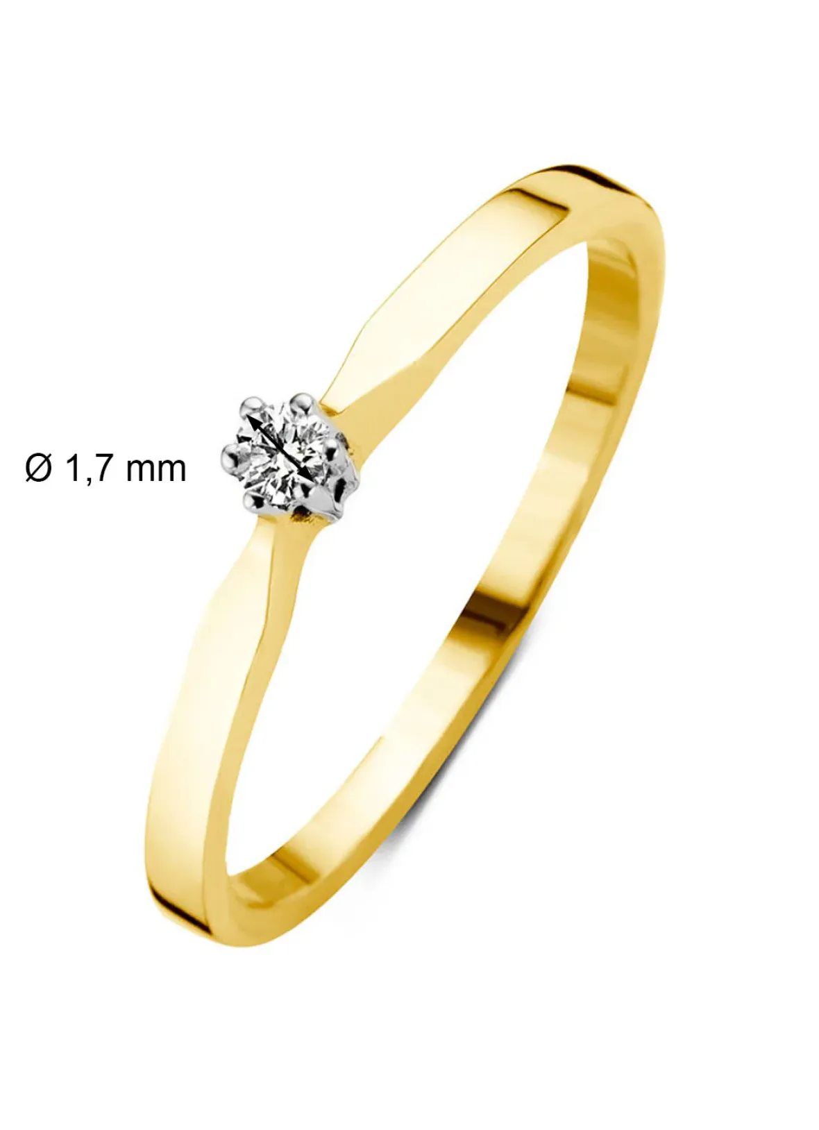 Diamond Point Solitair C|Solitair Classic<Geelgouden solitairring, 0.02 ct diamant, Groeibriljant
