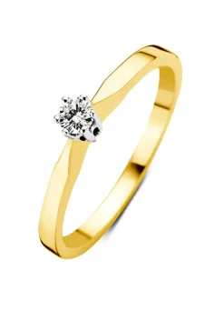Diamond Point Solitair C|Solitair Classic<Geelgouden solitairring, 0.08 ct diamant, Groeibriljant