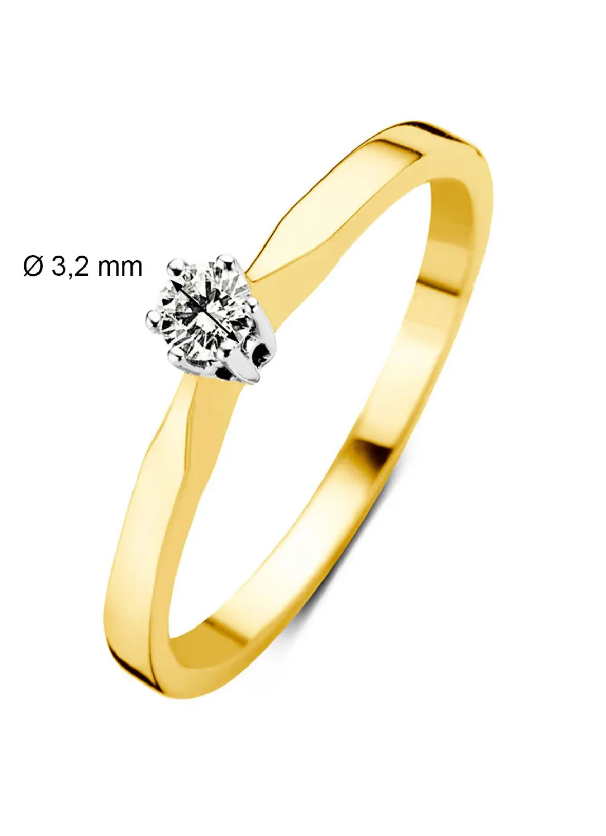 Diamond Point Solitair C|Solitair Classic<Geelgouden solitairring, 0.13 ct diamant, Groeibriljant