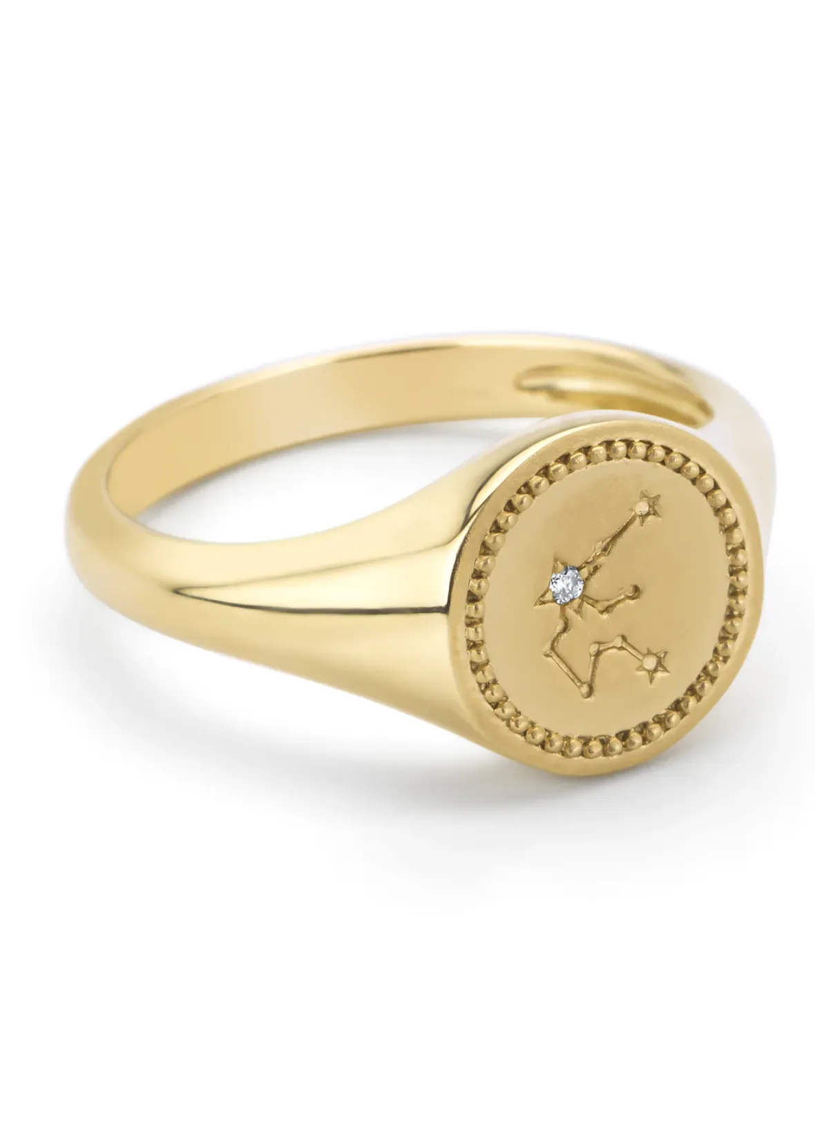 Diamond Point Geelgouden Ringen|Diamanten Ringen<Geelgouden zegelring, Zodiac-Aquarius (Waterman)