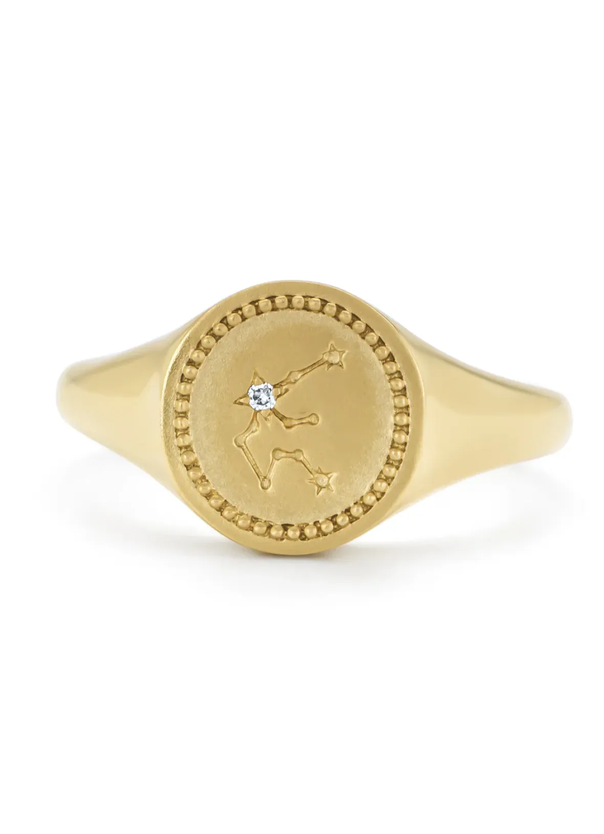 Diamond Point Geelgouden Ringen|Diamanten Ringen<Geelgouden zegelring, Zodiac-Aquarius (Waterman)