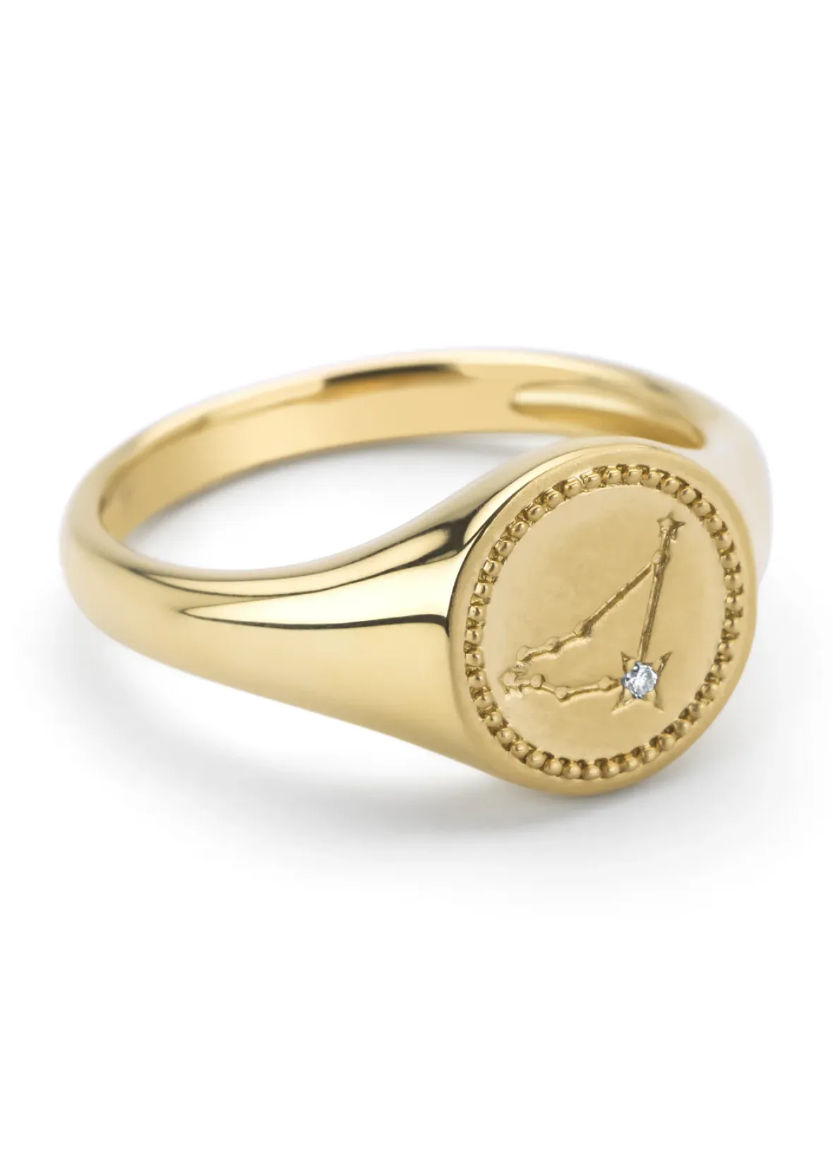 Diamond Point Geelgouden Ringen|Zegelringen<Geelgouden zegelring, Zodiac-Capricorn (Steenbok)