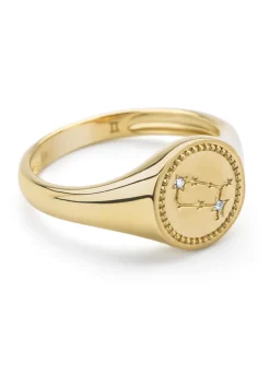Diamond Point Geelgouden Ringen|Zegelringen<Geelgouden zegelring, Zodiac-Gemini (Tweeling)