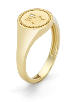 Diamond Point Geelgouden Ringen|Zegelringen<Geelgouden zegelring, Zodiac-Libra (Weegschaal)