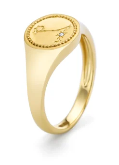Diamond Point Geelgouden Ringen|Zegelringen<Geelgouden zegelring, Zodiac-Pisces (Vissen)