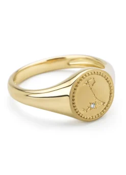 Diamond Point Geelgouden Ringen|Zegelringen<Geelgouden zegelring, Zodiac-Pisces (Vissen)