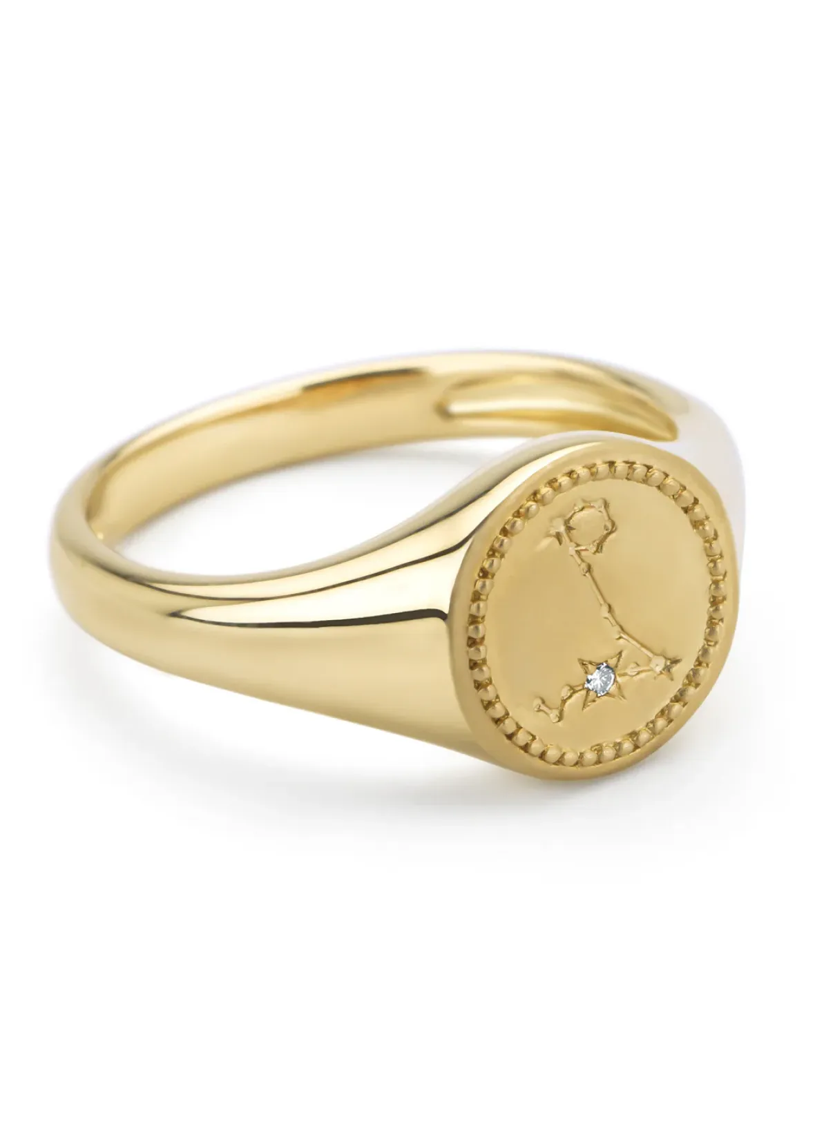 Diamond Point Geelgouden Ringen|Zegelringen<Geelgouden zegelring, Zodiac-Pisces (Vissen)