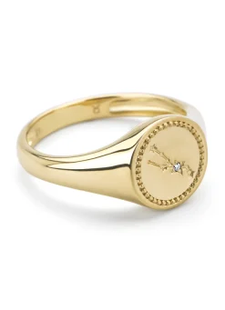 Diamond Point Geelgouden Ringen|Zegelringen<Geelgouden zegelring, Zodiac-Taurus (Stier)