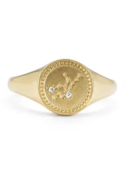 Diamond Point Geelgouden Ringen|Zegelringen<Geelgouden zegelring, Zodiac-Virgo (Maagd)