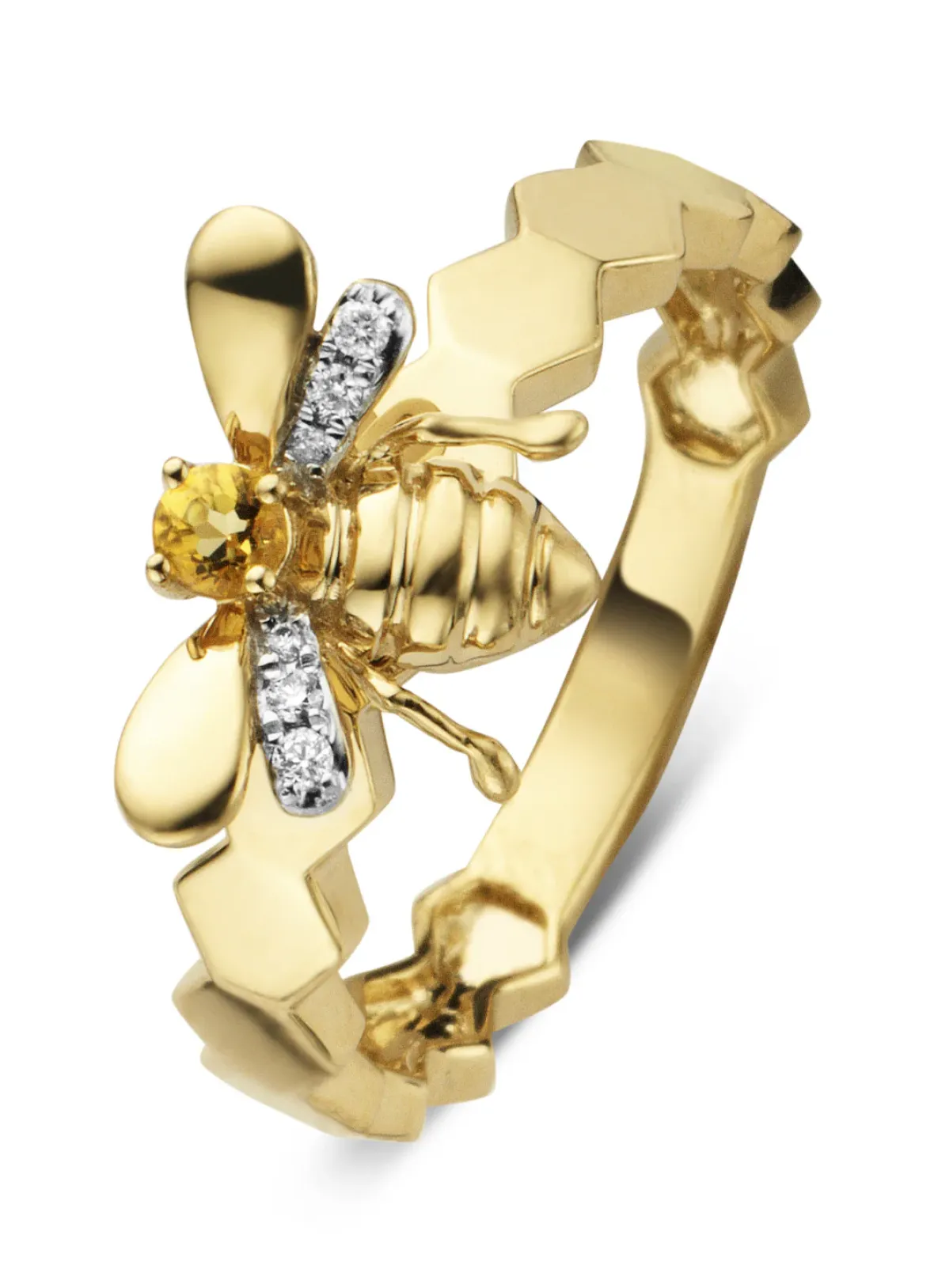 Diamond Point Ringen Met Kleurstenen<Gouden ring, 0.06 ct citrien, Queen Bee