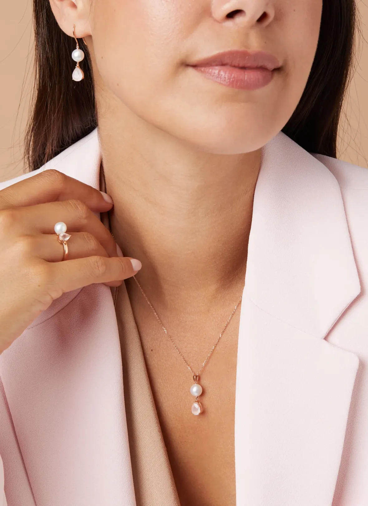 Diamond Point Roségouden Colliers|Colliers Met Kleurstenen<Roségouden hanger met collier, 1.11 ct roze kwarts, Rivièra