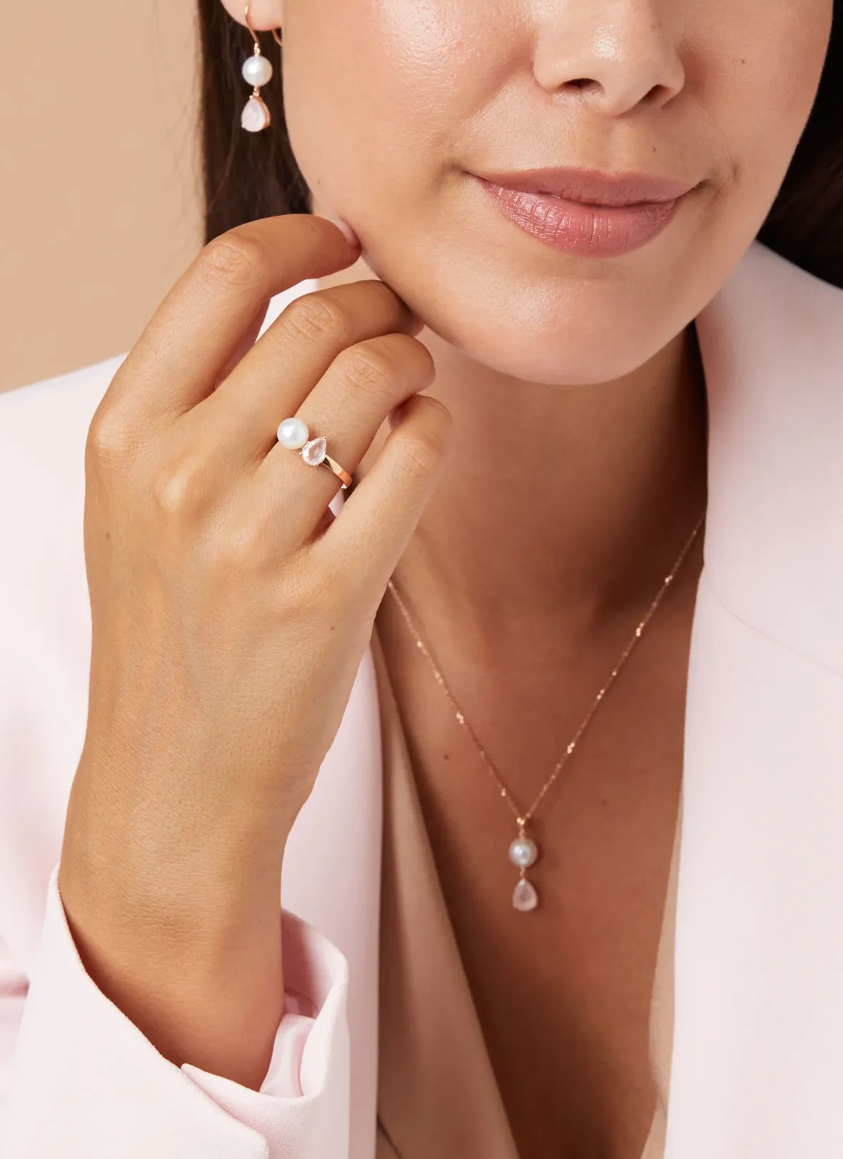 Diamond Point Roségouden Ringen|Ringen Met Parels<Roségouden ring, 0.72 ct rozenkwarts, Rivièra