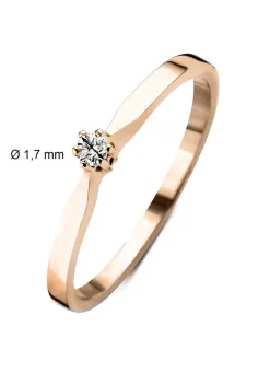 Diamond Point Solitair C|Solitair Classic<Roségouden solitairring, 0.02 ct diamant, Groeibriljant