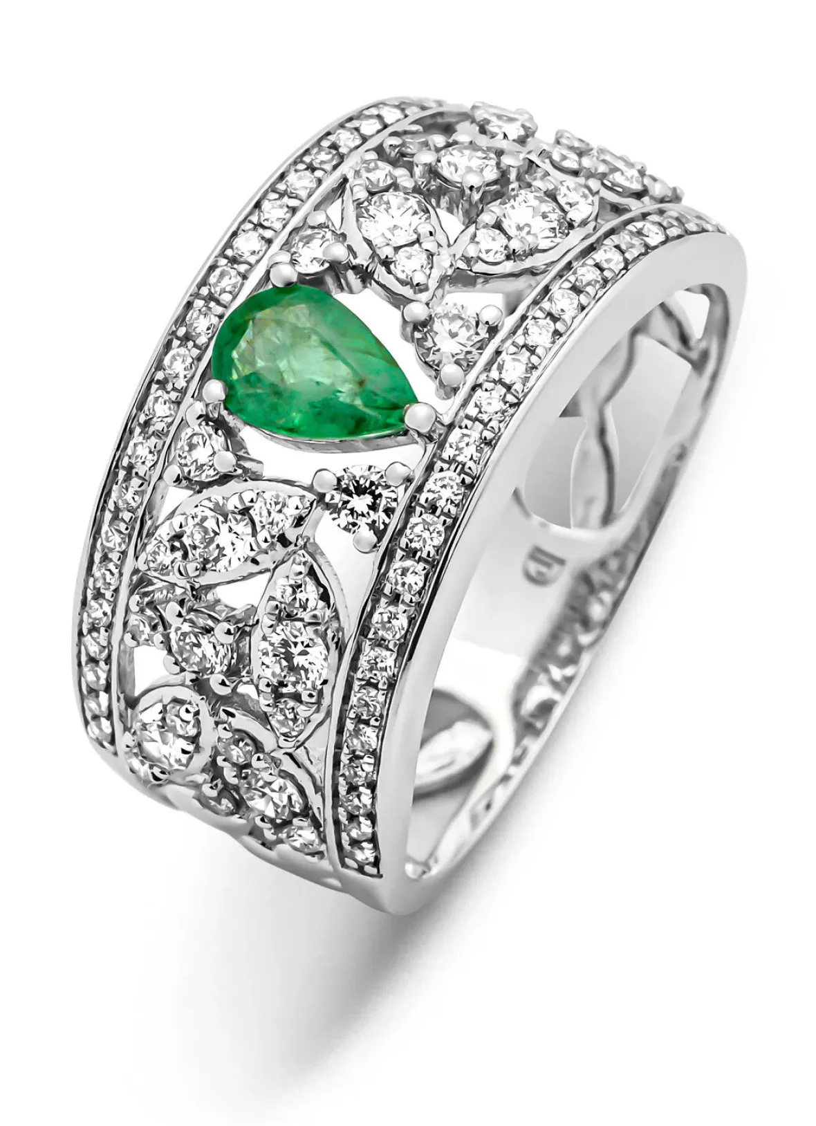 Diamond Point Witgouden Ringen|Ringen Met Kleurstenen<Witgouden ring, 0.32 ct smaragd, Majestic