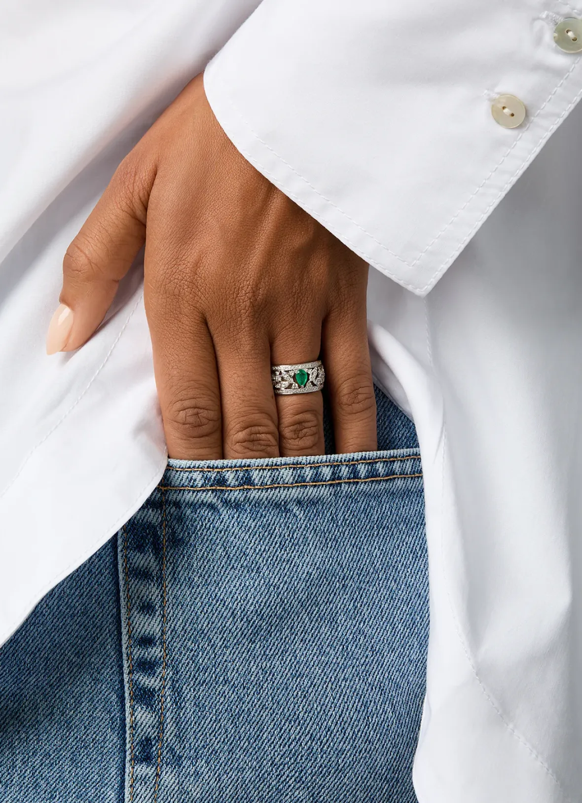Diamond Point Witgouden Ringen|Ringen Met Kleurstenen<Witgouden ring, 0.32 ct smaragd, Majestic
