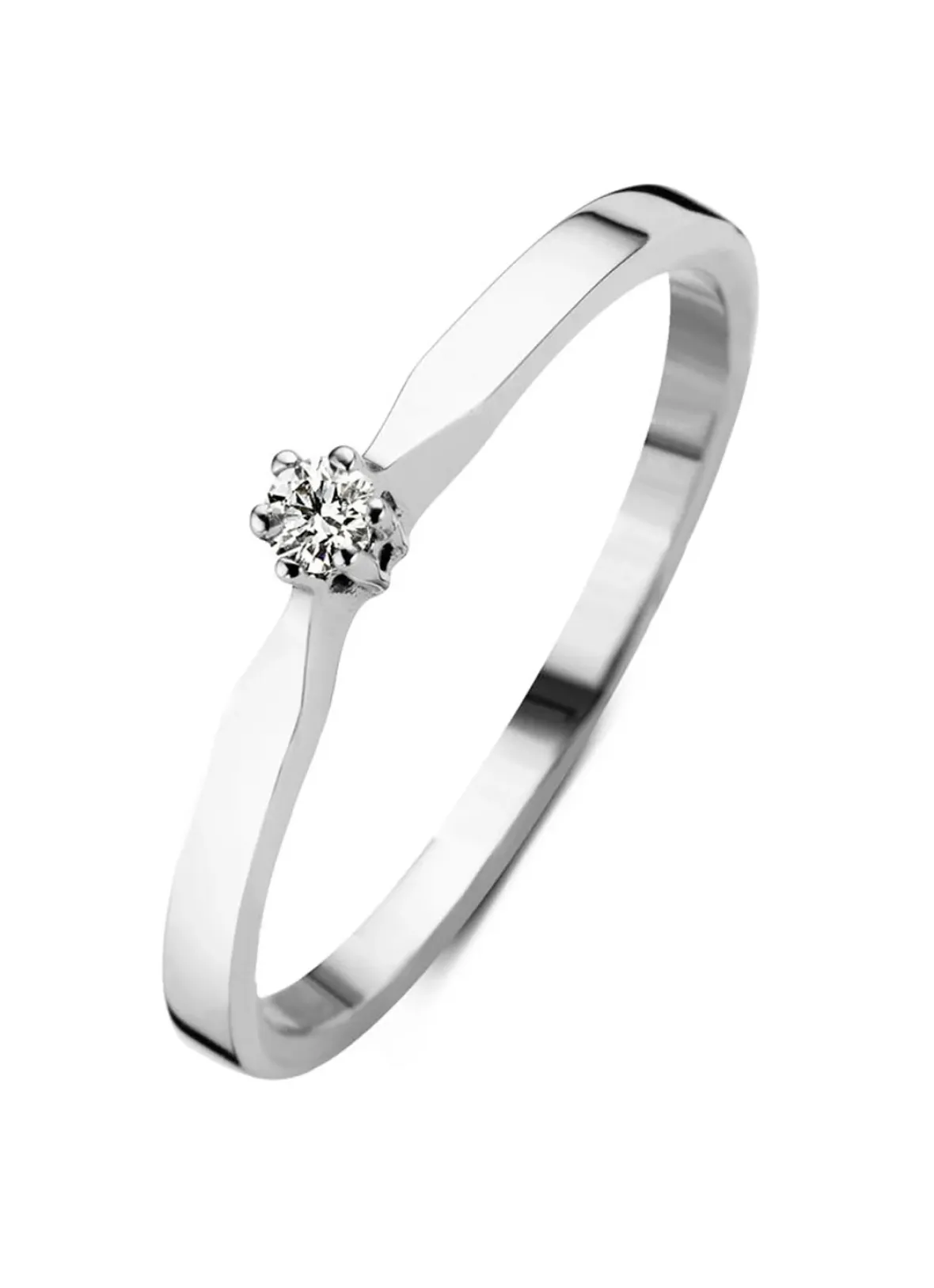 Diamond Point Solitair C|Solitair Classic<Witgouden solitairring, 0.02 ct diamant, Groeibriljant