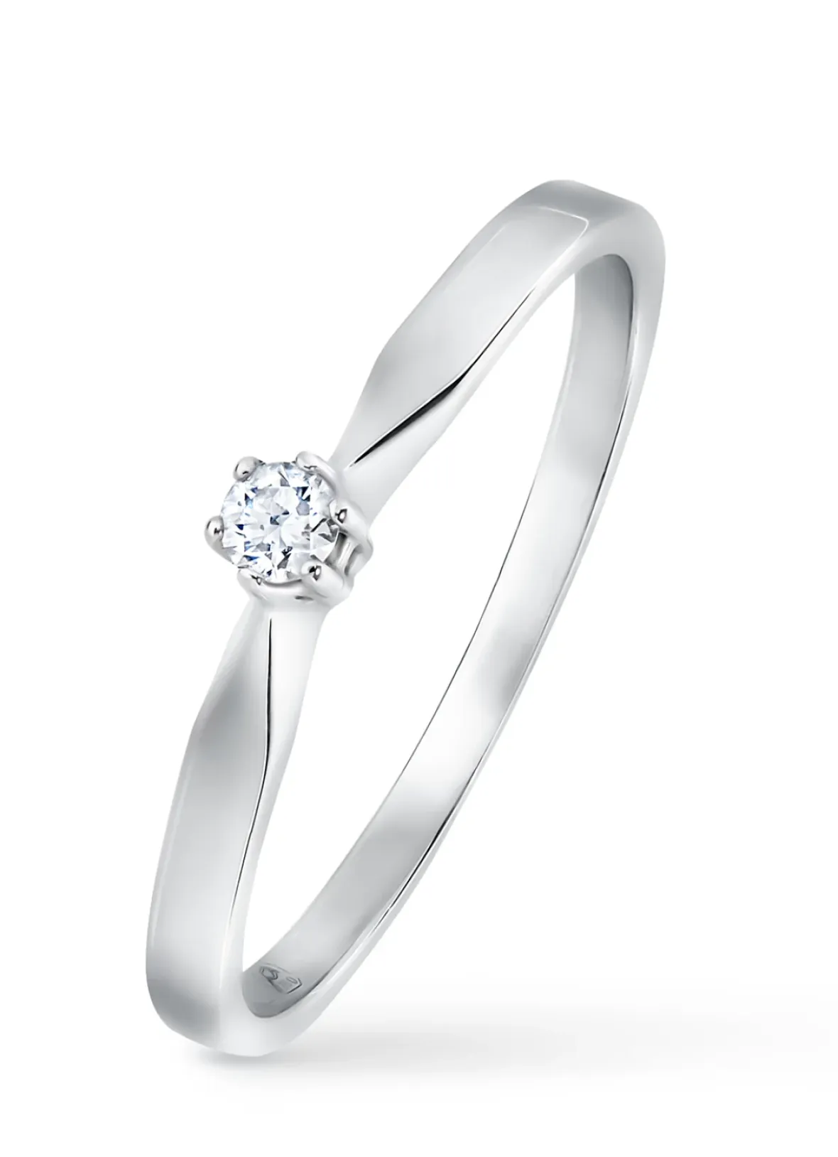 Diamond Point Solitair C|Solitair Classic<Witgouden solitairring, 0.06 ct diamant, Groeibriljant