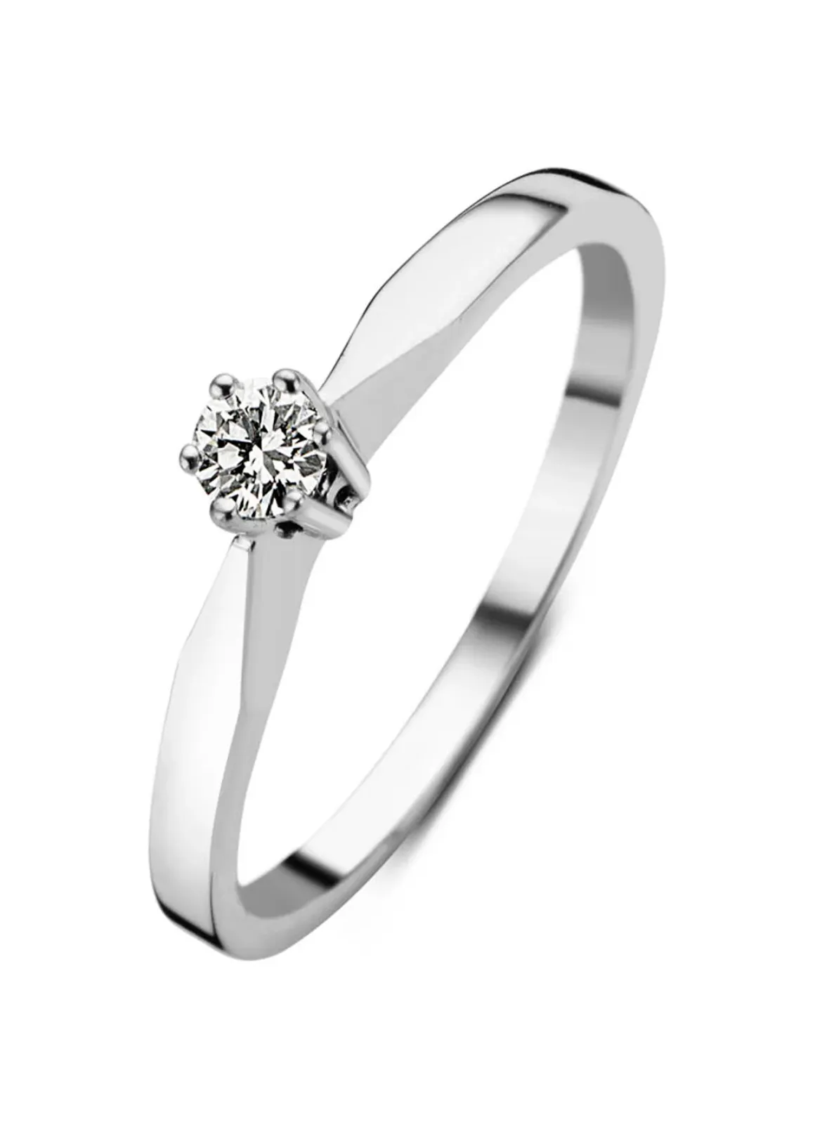 Diamond Point Solitair C|Solitair Classic<Witgouden solitairring, 0.08 ct diamant, Groeibriljant